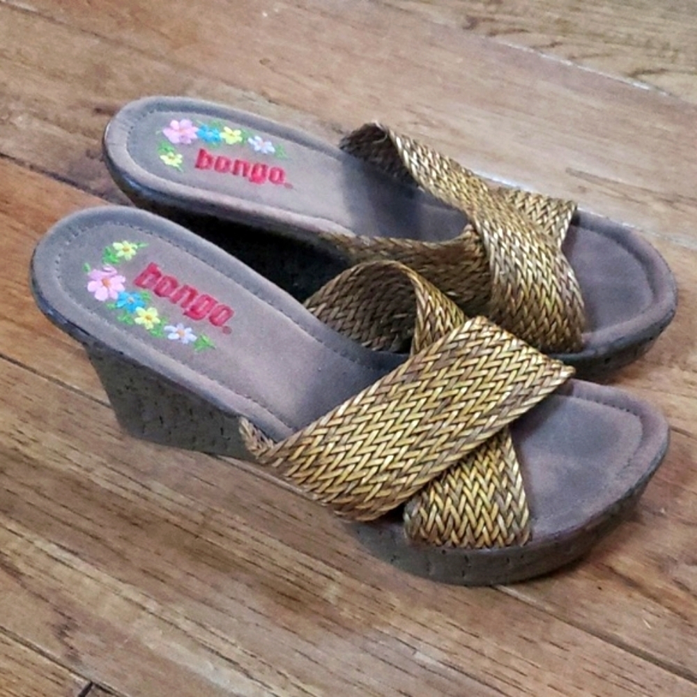Bongo Y2K straw woven strap wedge sandals